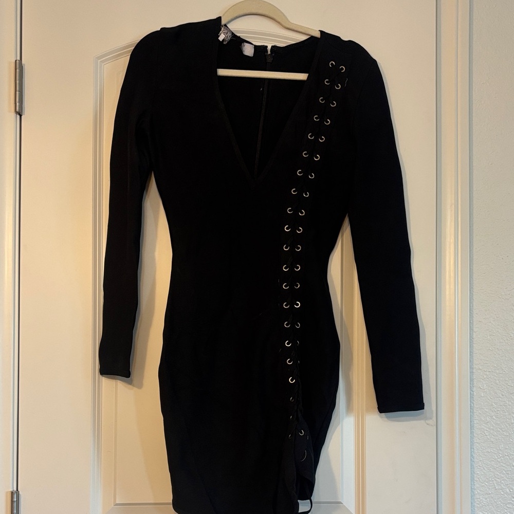 Elegant Black Lace-Up Dress